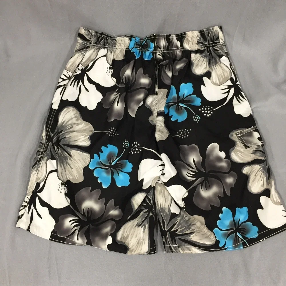 Ocean Pacific OP Mens Board Shorts Black Blue Hibiscus Swim Trunks Size‎ M 32 34